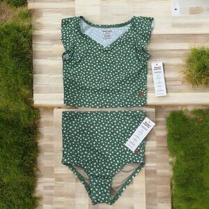 Honey Mark Girls Green Floral Two Piece Swimsuit Ruffle Sleeve Bikini 3T 4T